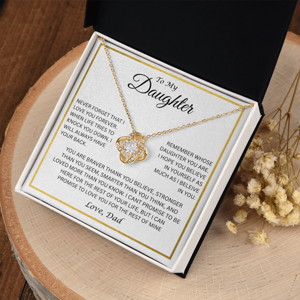 Gift for Daughter "Never Forget, Love Dad" Love Knot Necklace