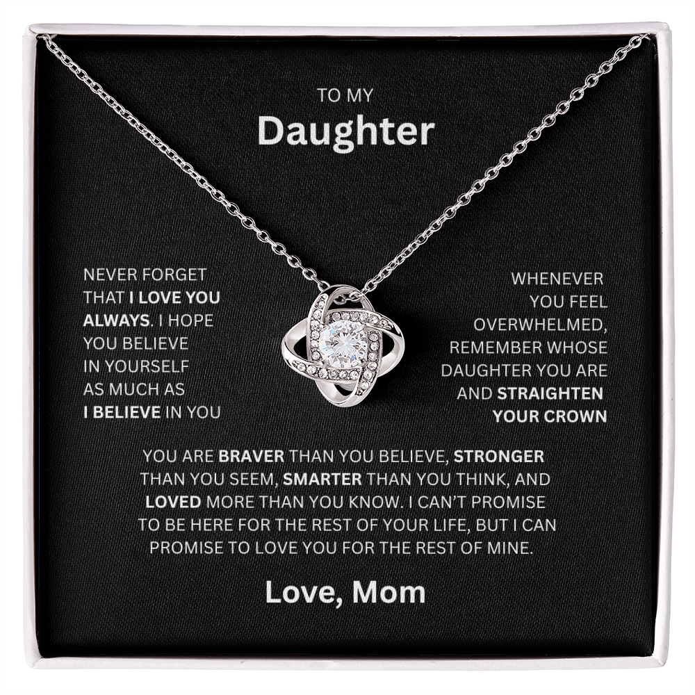 Daughter Gift - "To My Daughter, Love Mom" Love Knot Necklace
