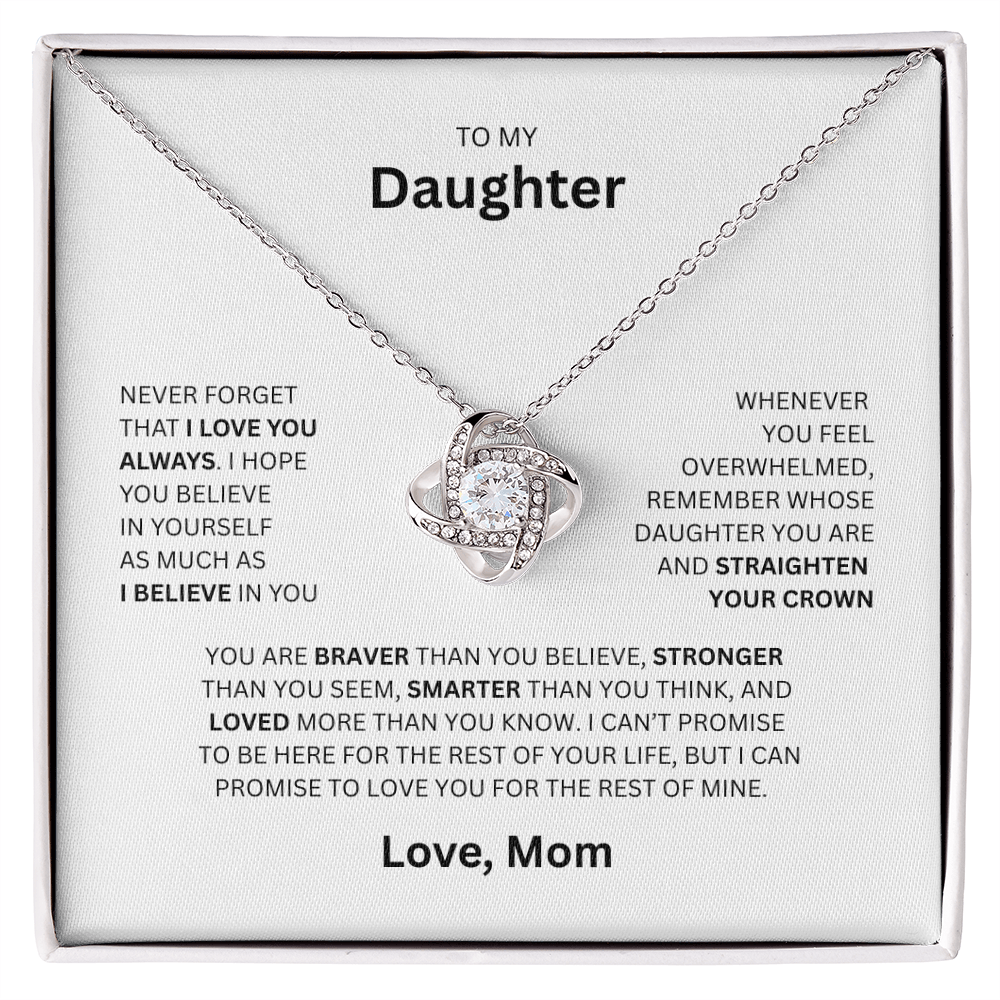 Gift for Daughter "To My Daughter, Love Mom" Love Knot Necklace