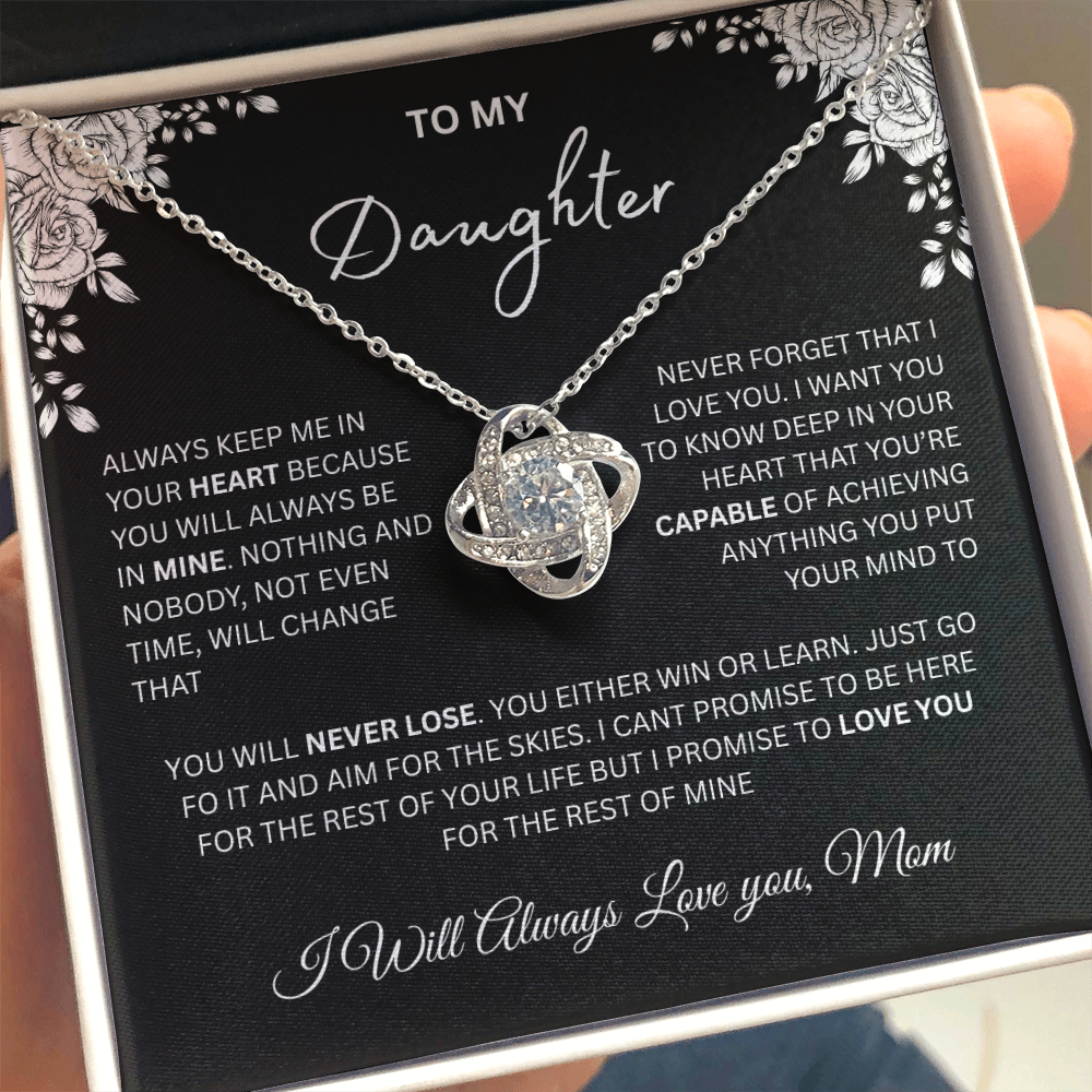 Gift for Daughter "I will Always Love You, Mom" Love Knot Necklace