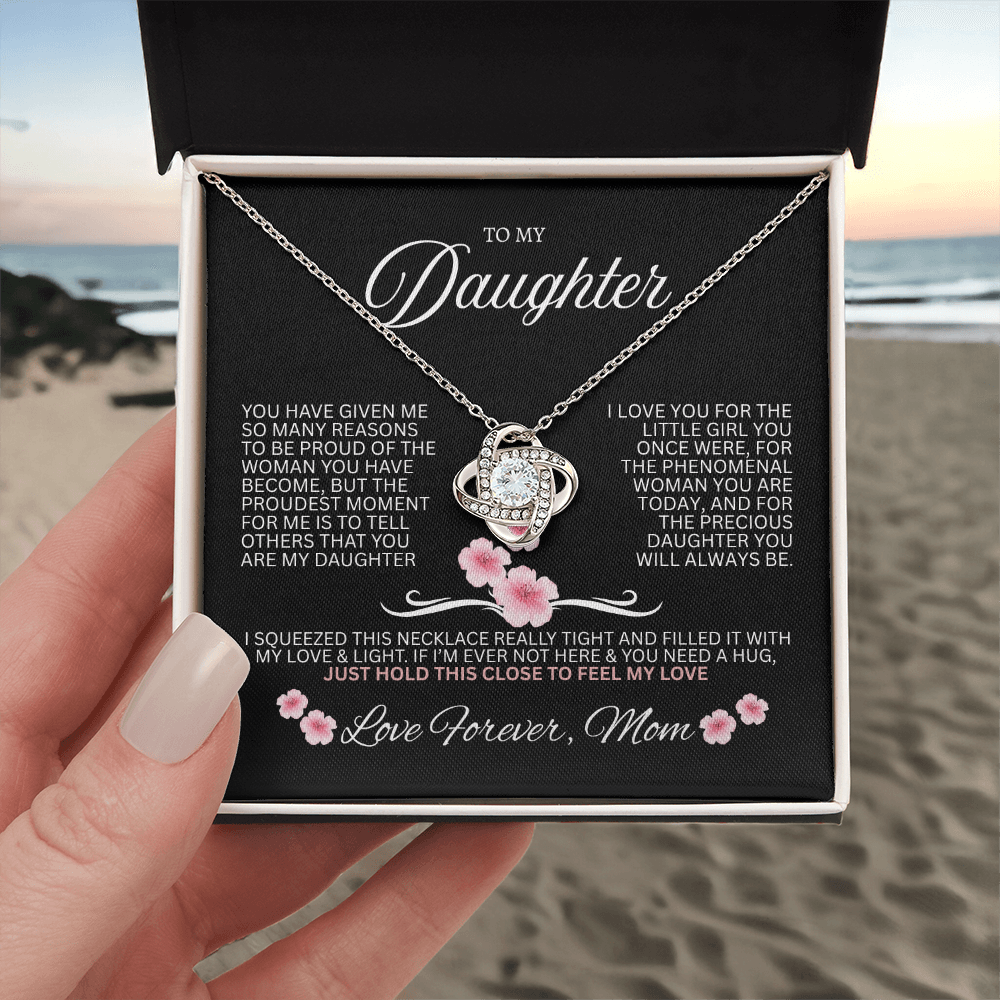 Gift for Daughter "Love Forever, Mom" Love knot Necklace