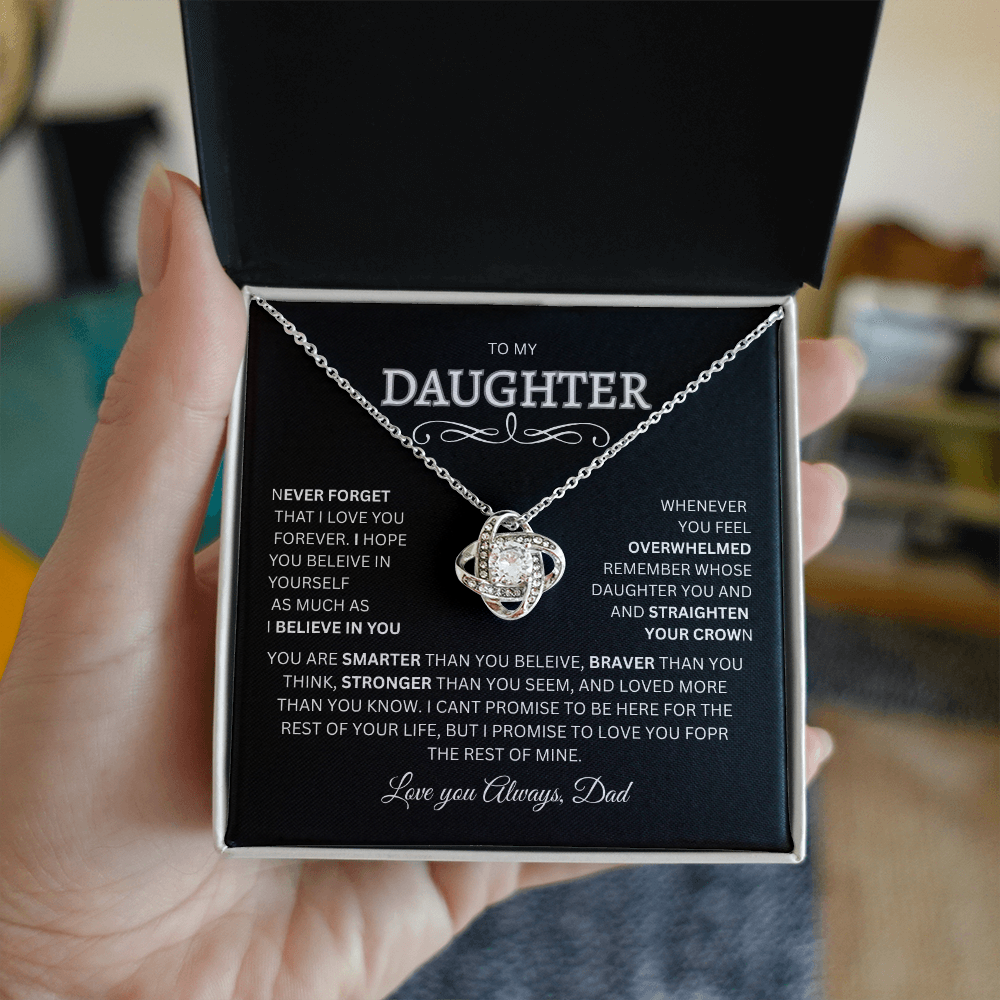 Daughter Gift "Never Forget, Love Dad" Love Knot Necklace