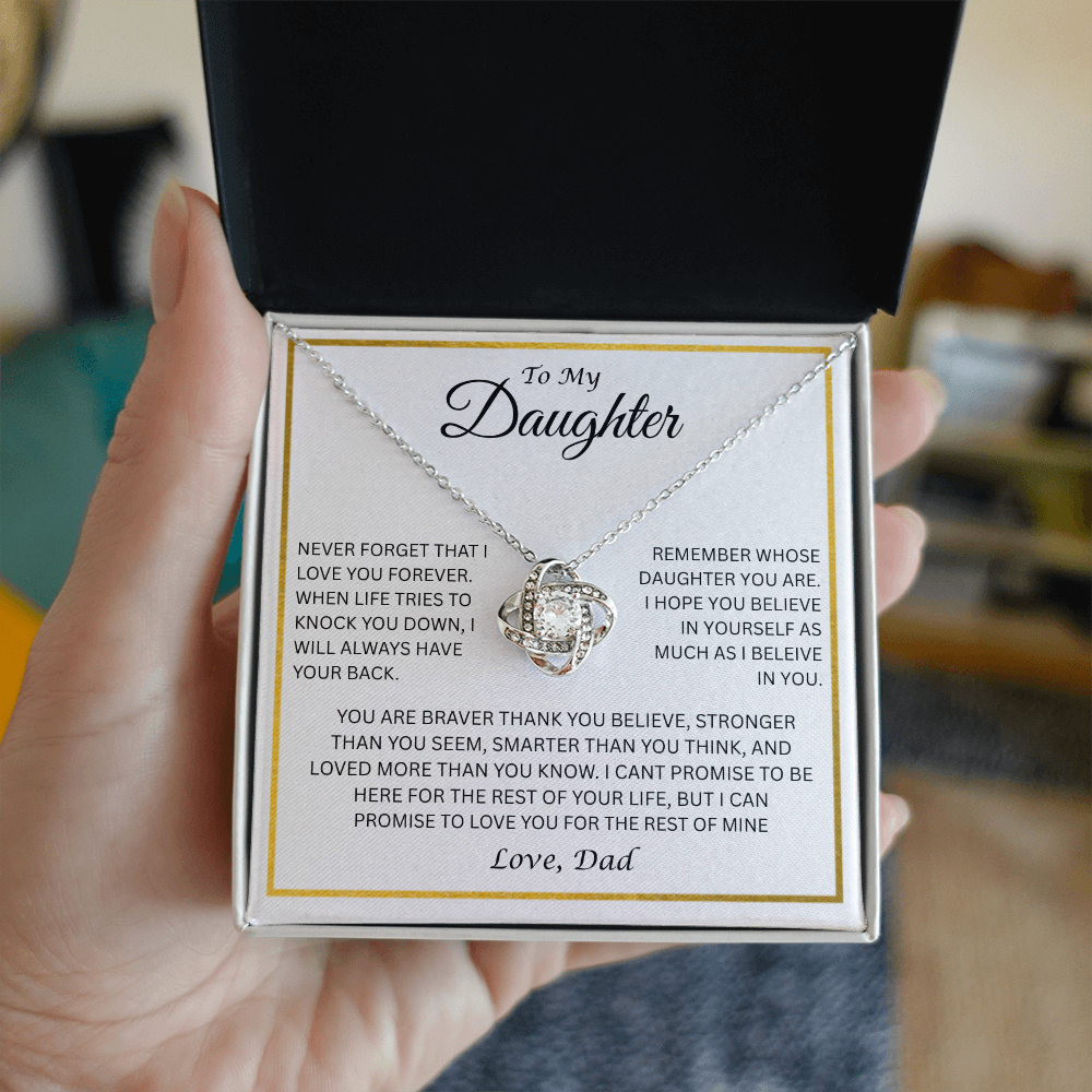 Gift for Daughter "Never Forget, Love Dad" Love Knot Necklace