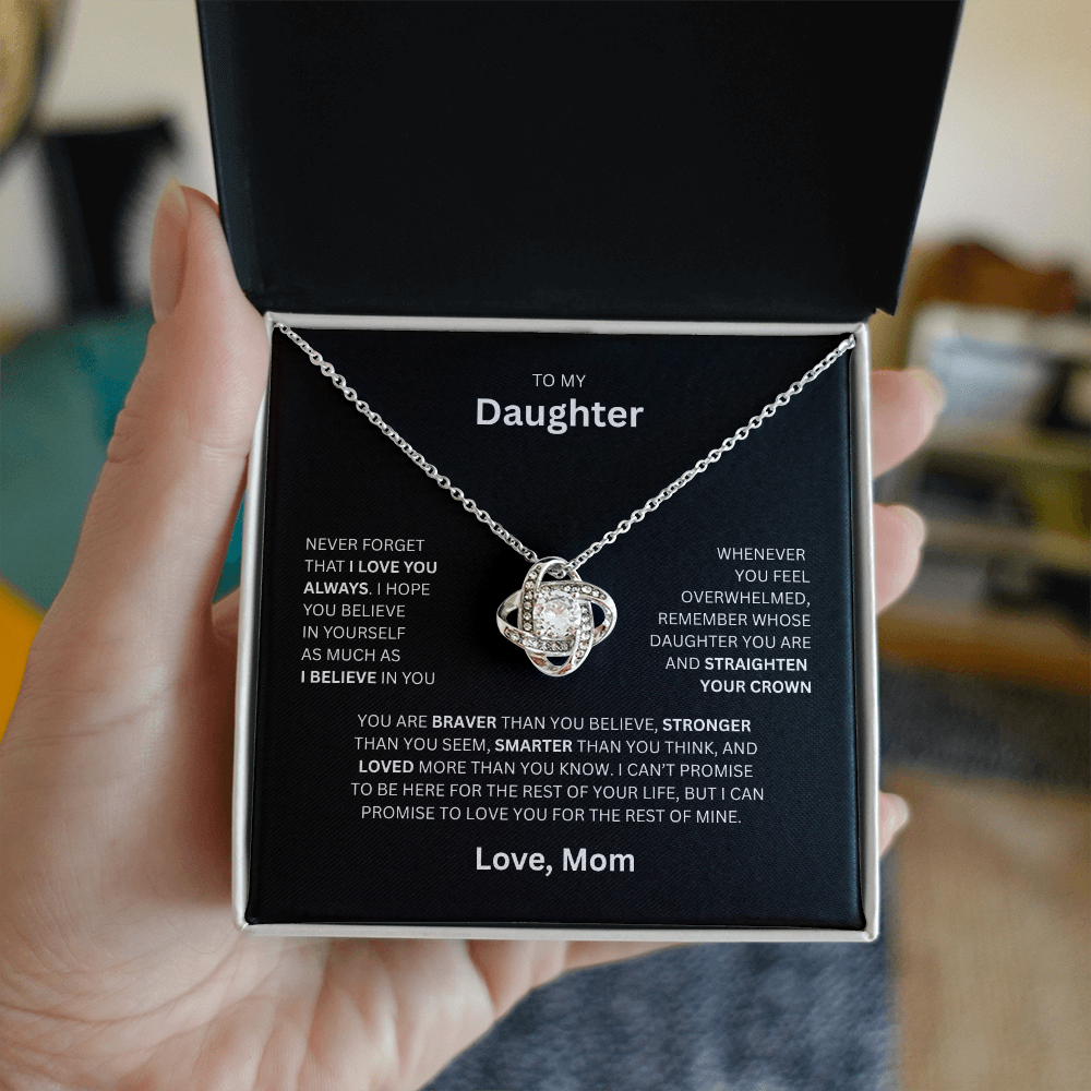 Daughter Gift - "To My Daughter, Love Mom" Love Knot Necklace