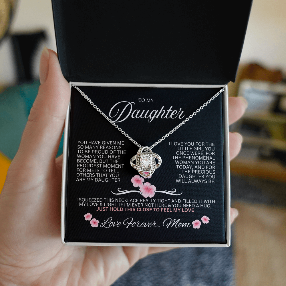 Gift for Daughter "Love Forever, Mom" Love knot Necklace