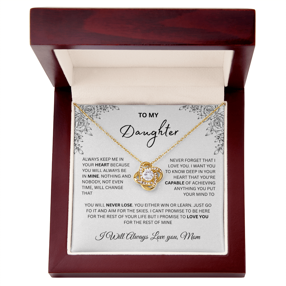 Gift for Daughter - "I Will Always Love You, Mom" Love Knot Necklace