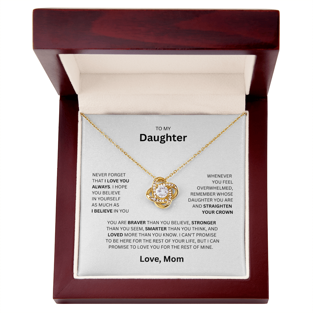 Gift for Daughter "To My Daughter, Love Mom" Love Knot Necklace