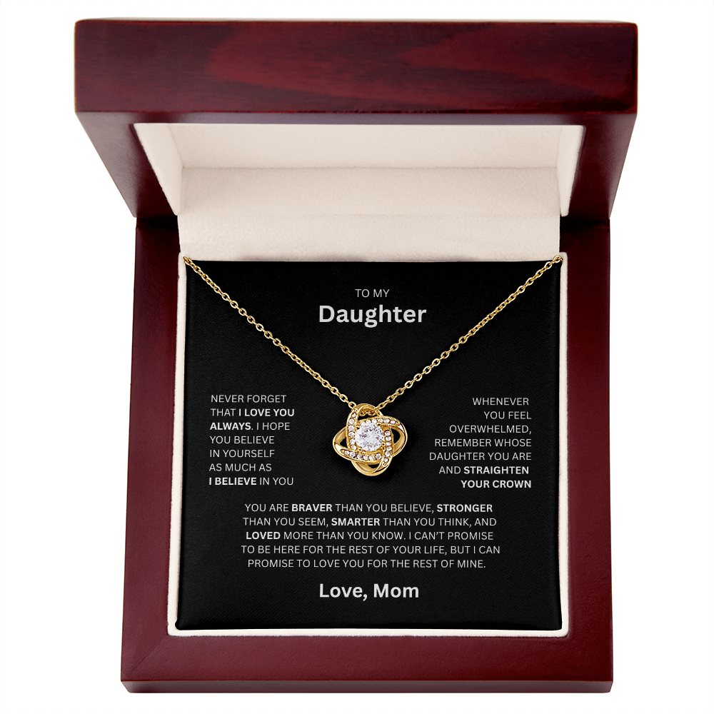 Daughter Gift - "To My Daughter, Love Mom" Love Knot Necklace