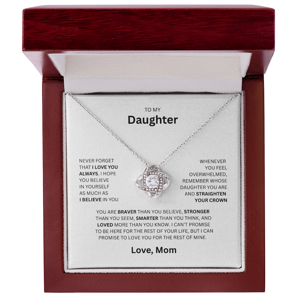 Gift for Daughter "To My Daughter, Love Mom" Love Knot Necklace