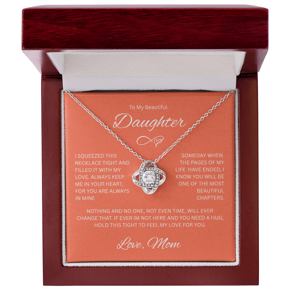 Daughter Gift "To My Beautiful Daughter, Love Mom" Love Knot Necklace