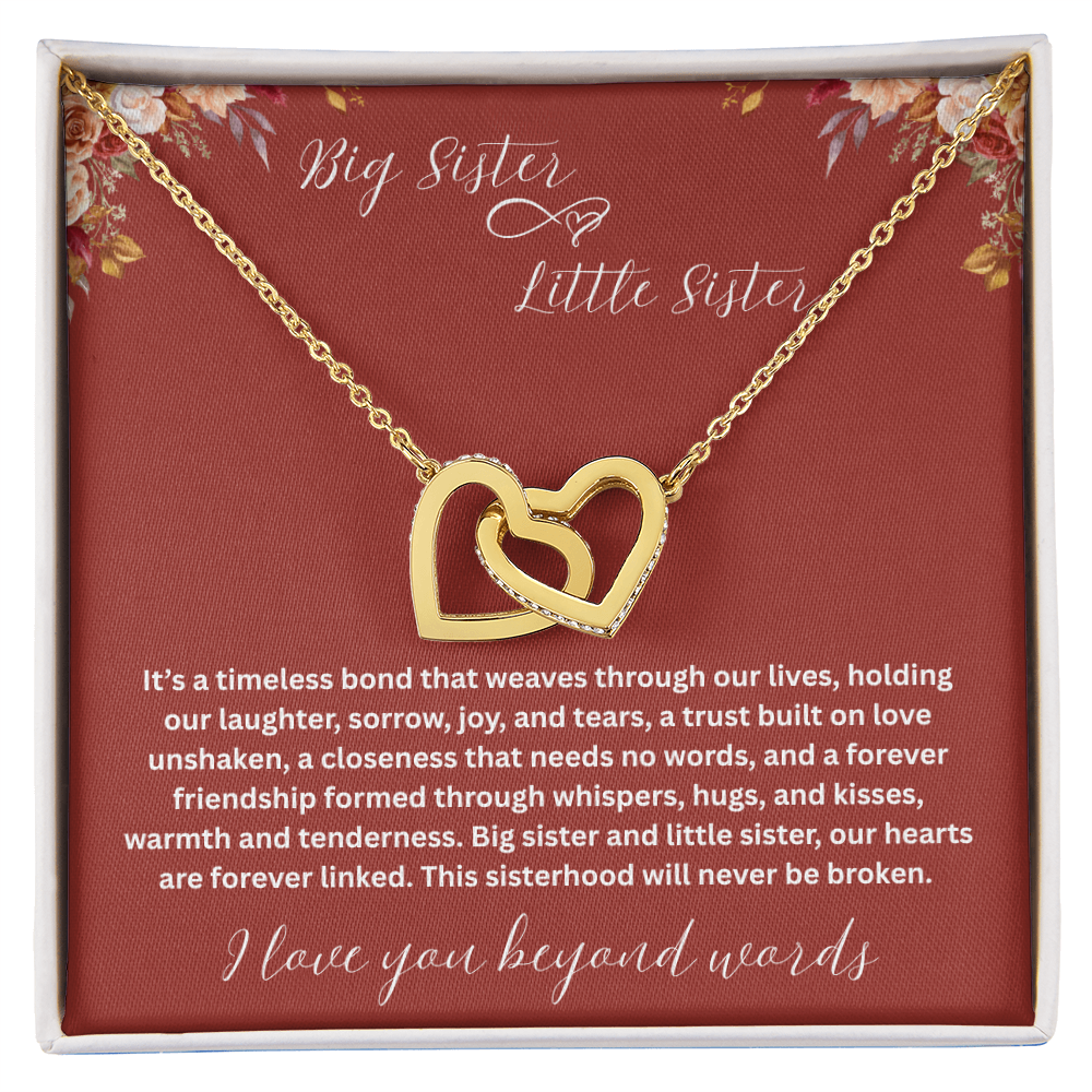 Gift for Sister " Big Sister Little Sister" Interlocking Hearts Necklace