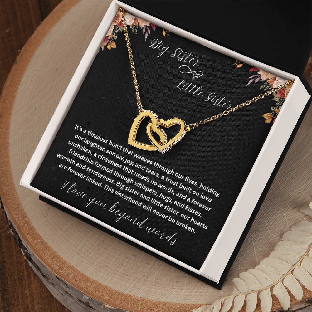 Gift for Sister "Big Sister Little Sister" Interlocking Hearts Necklace