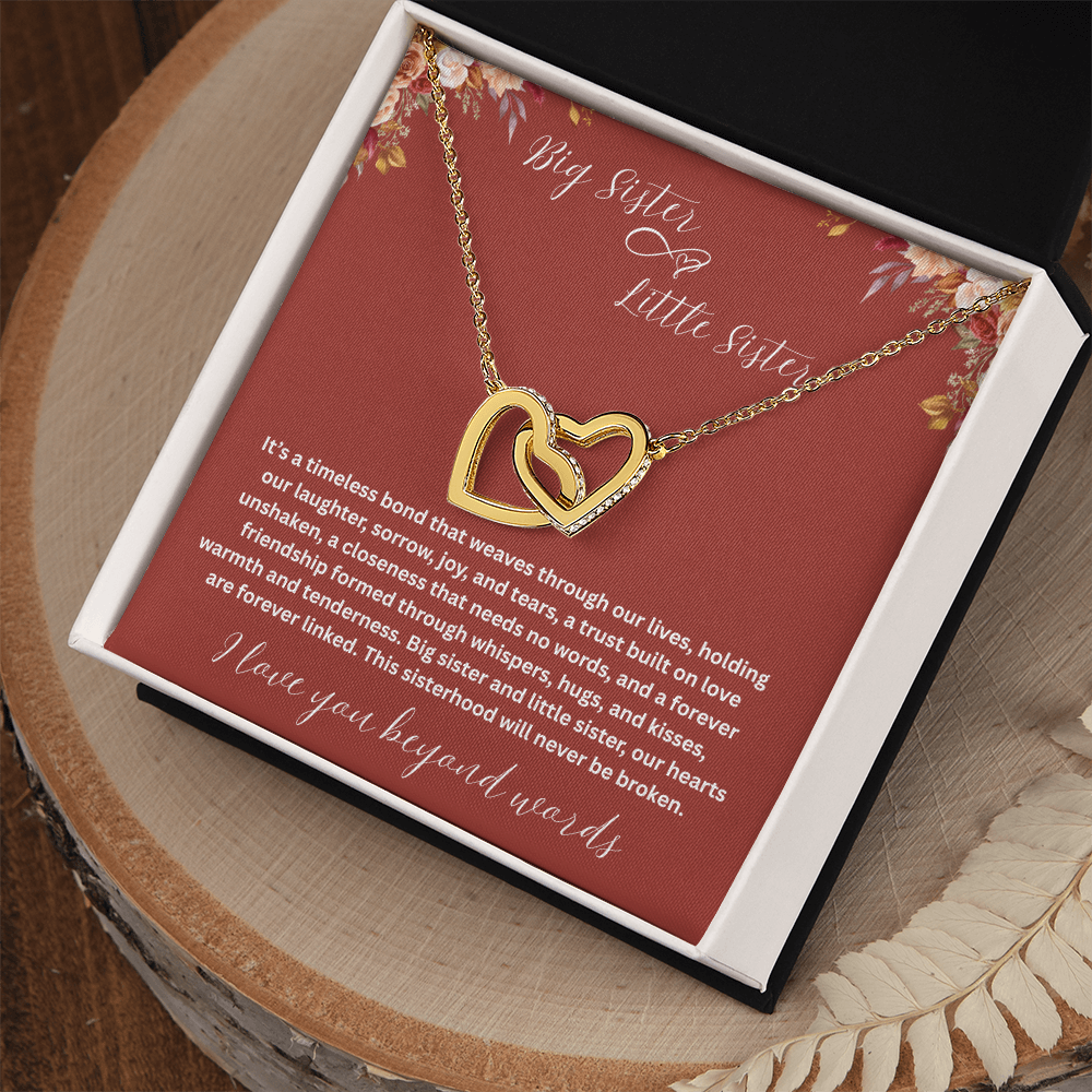 Gift for Sister " Big Sister Little Sister" Interlocking Hearts Necklace