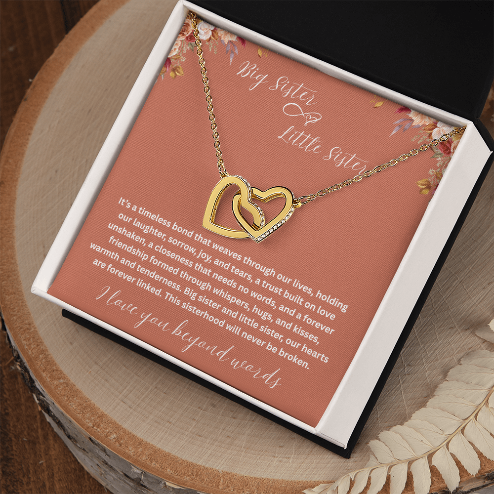 Gift for Sister "Big Sister Little Sister" Interlocking Hearts Necklace