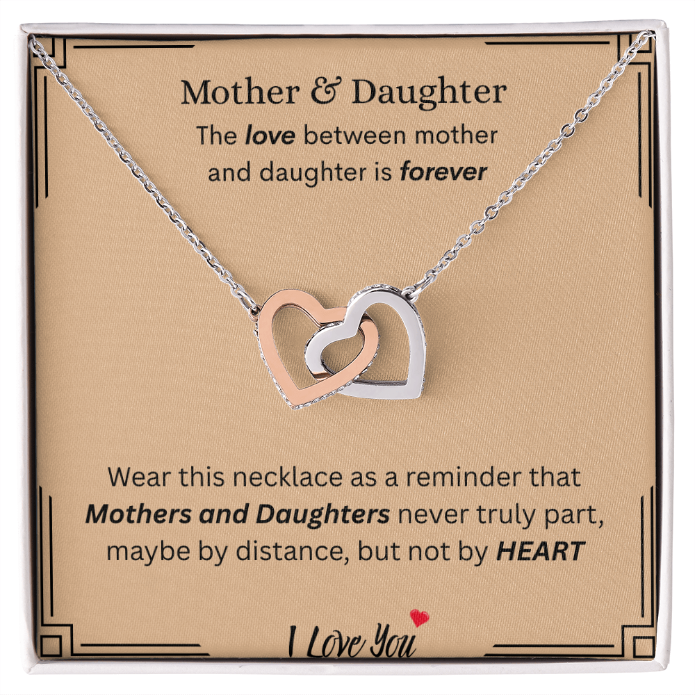 Captivating Gift "Mother & Daughter, I Love You" Interlocking Hearts Necklace