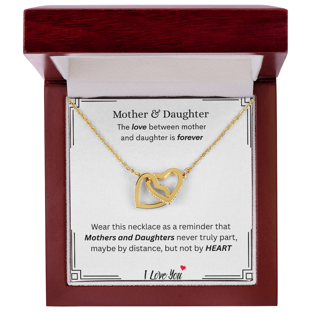 Captivating Gift "Mother & Daughter, I Love You" Interlocking Hearts Necklace