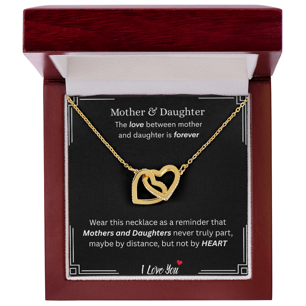 Captivating Gift "Mother & Daughter, I Love You" Interlocking Hearts Necklace