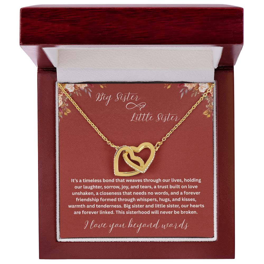 Gift for Sister " Big Sister Little Sister" Interlocking Hearts Necklace