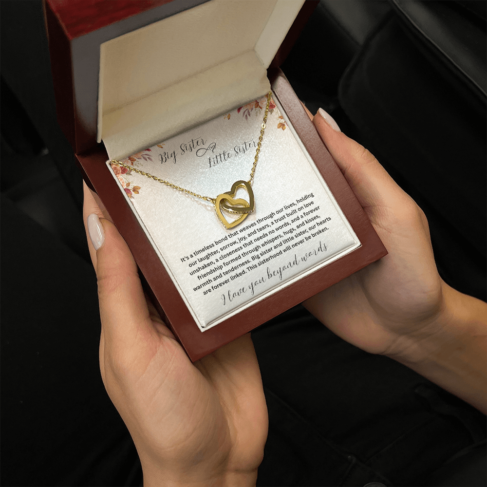 Gift for Sister "Big Sister Little Sister" Interlocking Hearts Necklace