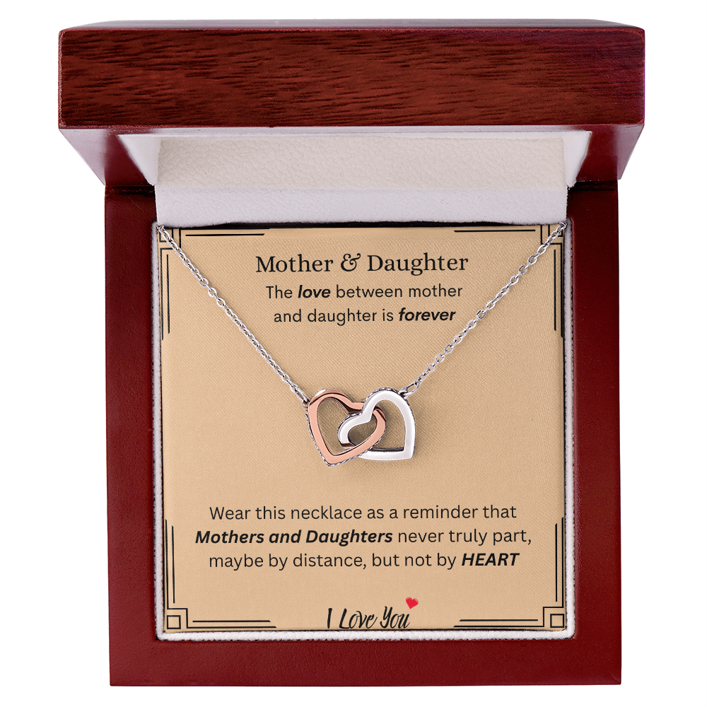 Captivating Gift "Mother & Daughter, I Love You" Interlocking Hearts Necklace