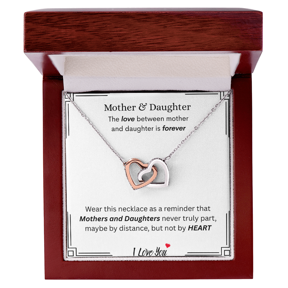 Captivating Gift "Mother & Daughter, I Love You" Interlocking Hearts Necklace