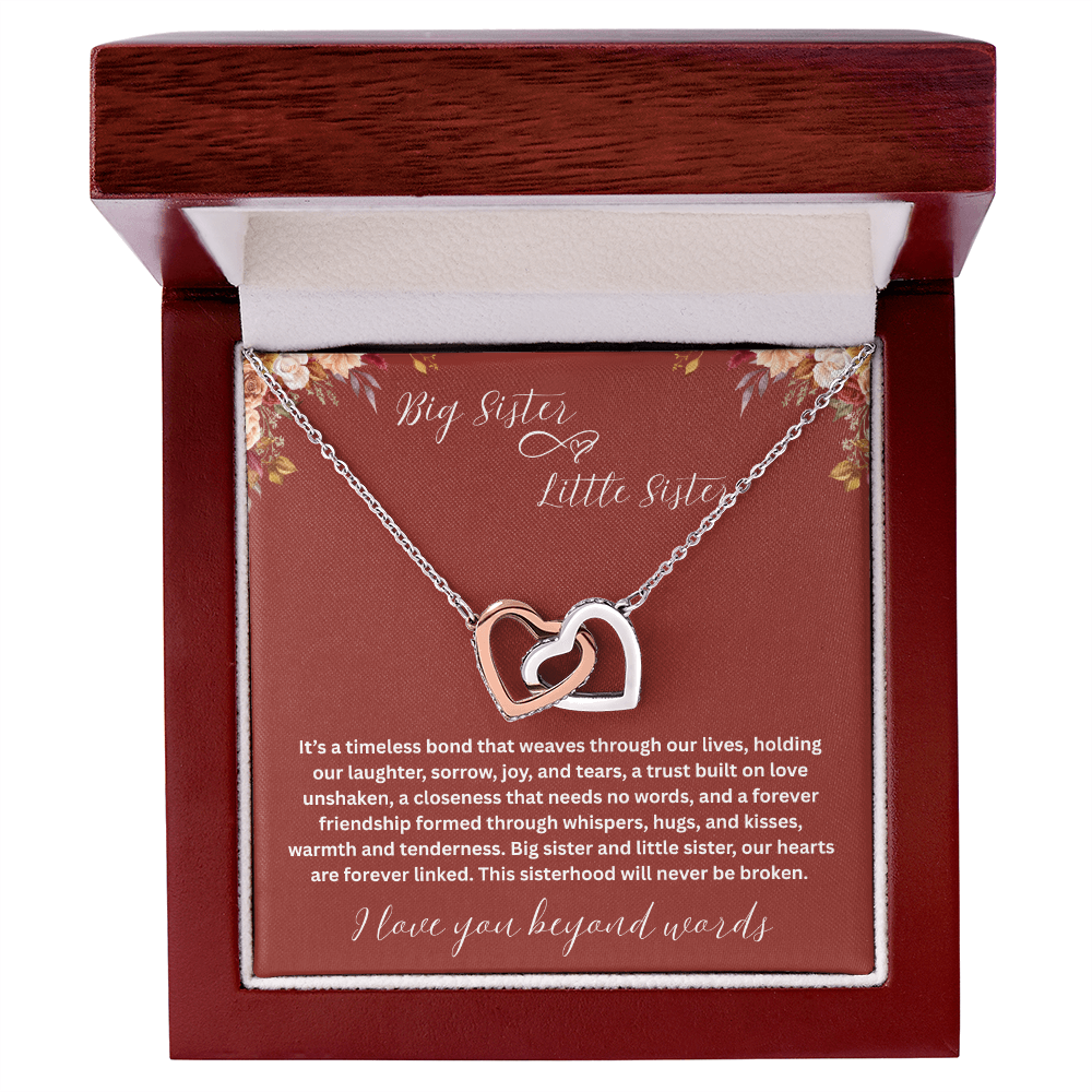 Gift for Sister " Big Sister Little Sister" Interlocking Hearts Necklace