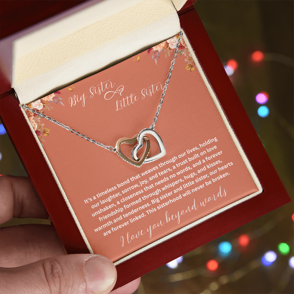 Gift for Sister "Big Sister Little Sister" Interlocking Hearts Necklace