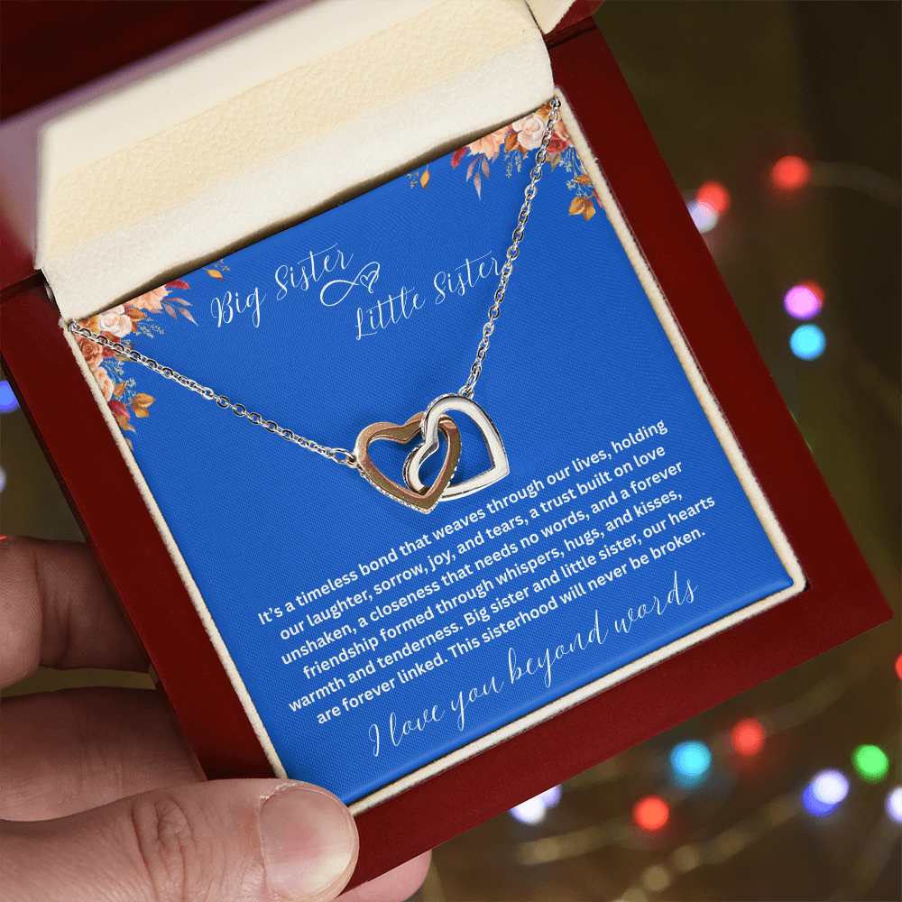 Gift for Sister "Big Sister Little Sister" Interlocking Hearts Necklace