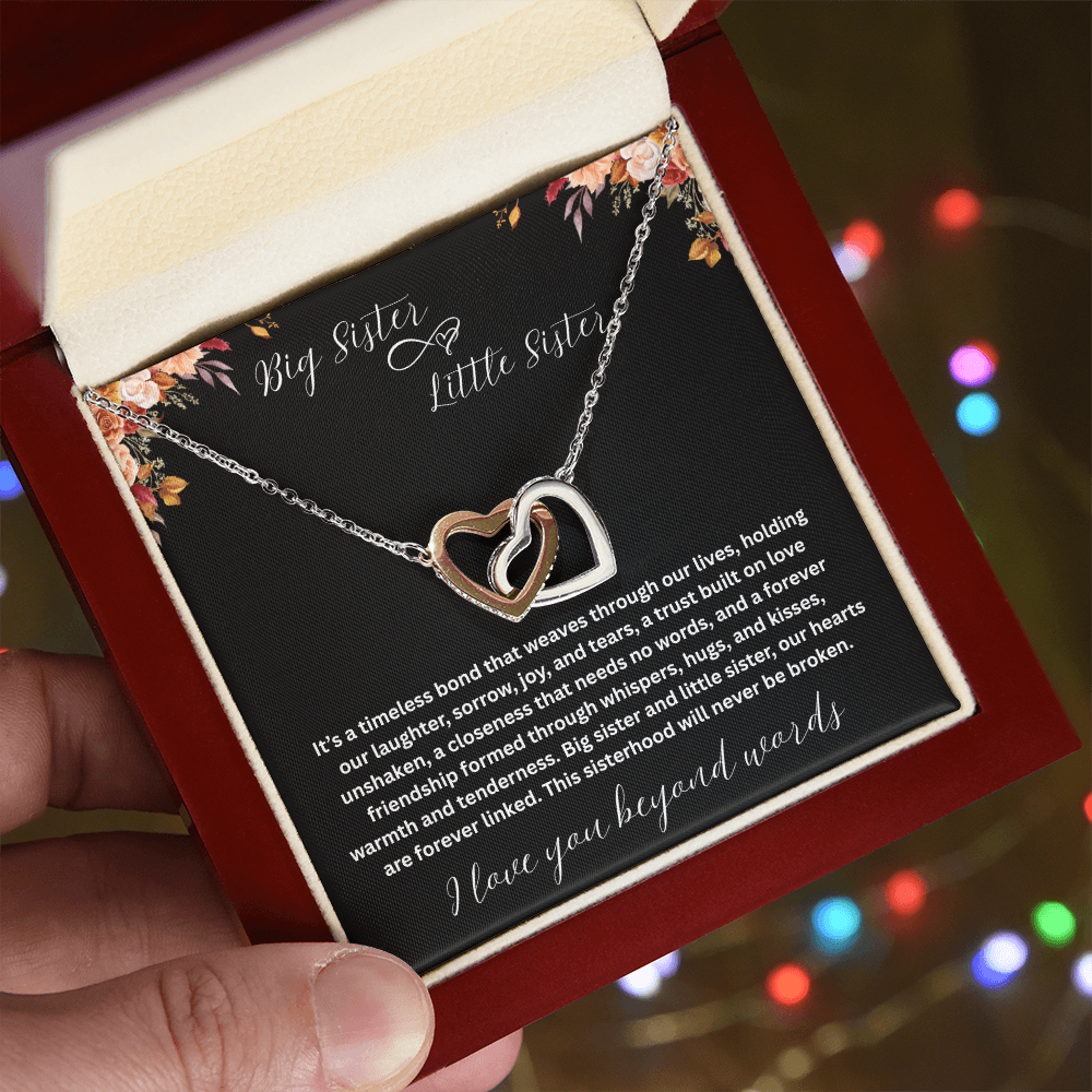 Gift for Sister "Big Sister Little Sister" Interlocking Hearts Necklace