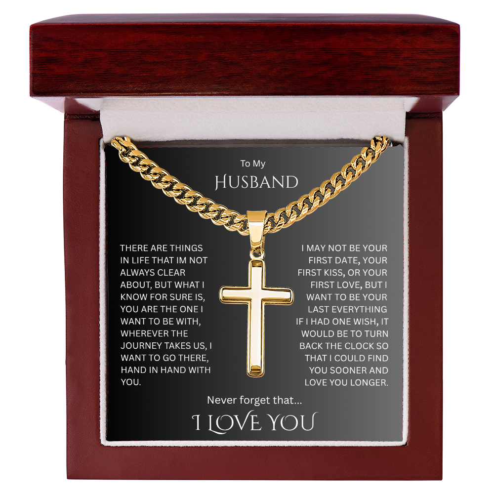 A Divine symbol of faith in Christ for "Your Husband"; Artisan Cross w/ Cuban Chain