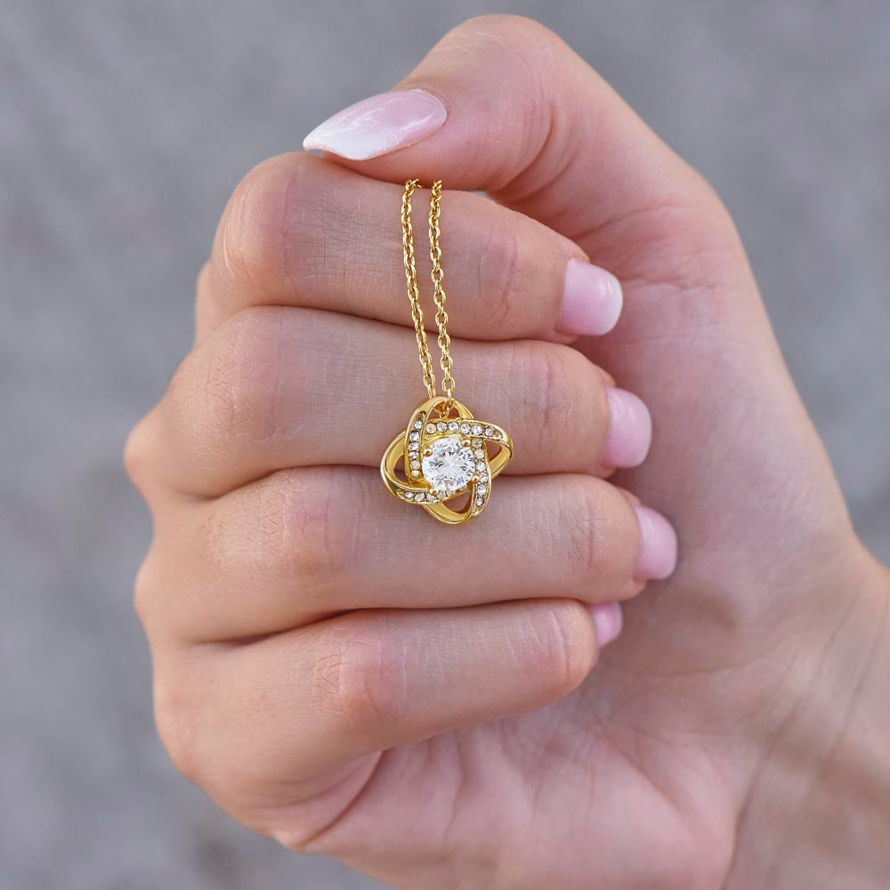 Stunning Gift for Daughter " Never Forget, Love you Always, Mom" Love Knot Necklace