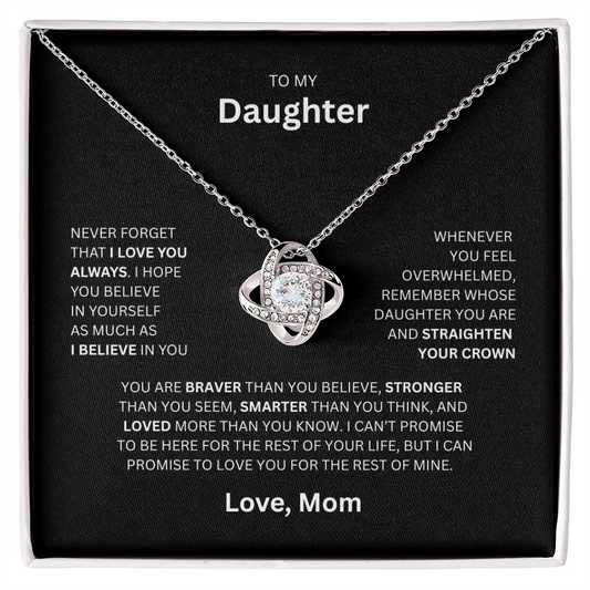Daughter Gift - "To My Daughter, Love Mom" Love Knot Necklace