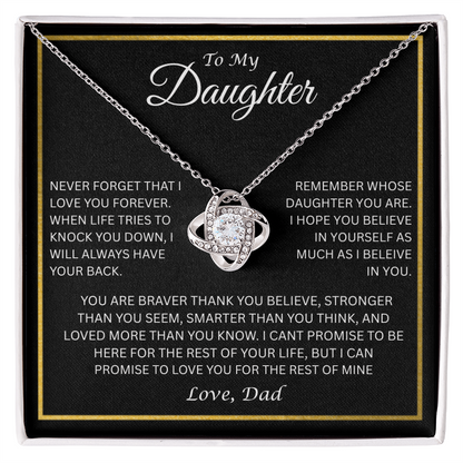 Gift for Daughter "To My Daughter, Love Dad" Love Knot Necklace