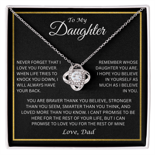 Gift for Daughter "To My Daughter, Love Dad" Love Knot Necklace
