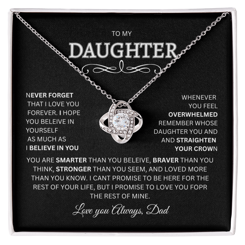 Daughter Gift "Never Forget, Love Dad" Love Knot Necklace