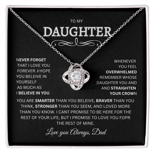 Daughter Gift "Never Forget, Love Dad" Love Knot Necklace