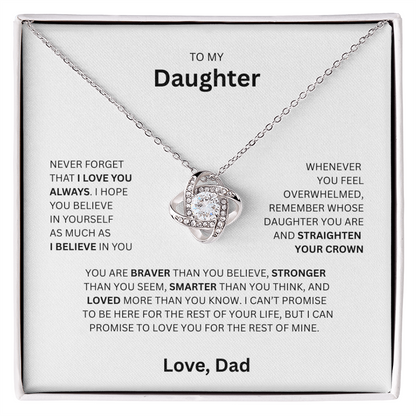 Stunning Gift for Daughter "To My Daughter, Love Dad" Love Knot Necklace