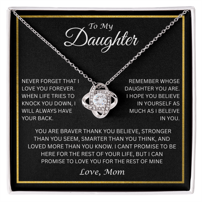 Elegant Gift for Daughter " To My Daughter, Love Mom" Love Knot Necklace