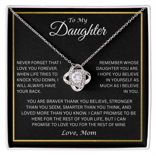 Elegant Gift for Daughter " To My Daughter, Love Mom" Love Knot Necklace