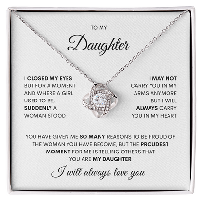 Gift For Daughter "Proudest Moment" Love Knot Necklace
