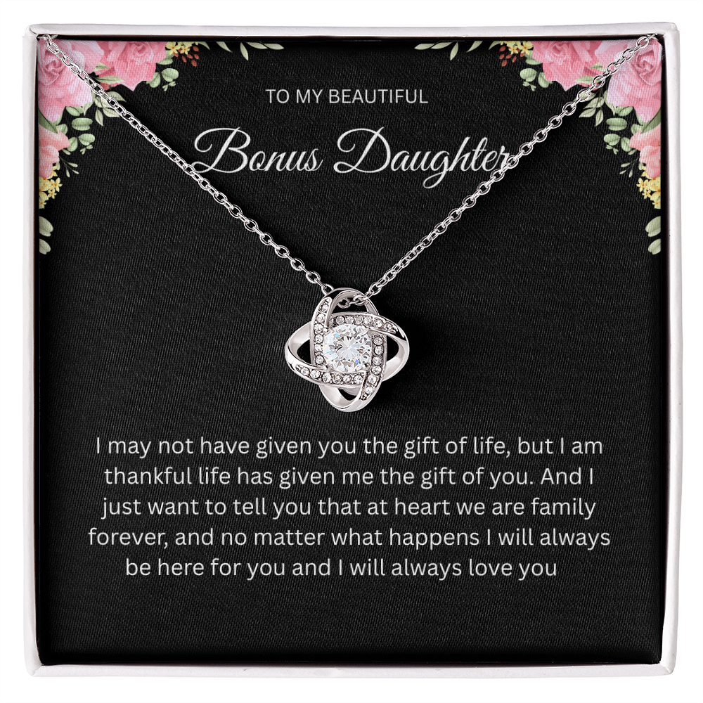 Beautiful Love Knot Necklace "To My Bonus Daughter"