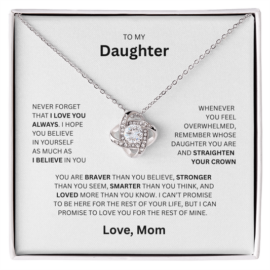 Gift for Daughter "To My Daughter, Love Mom" Love Knot Necklace