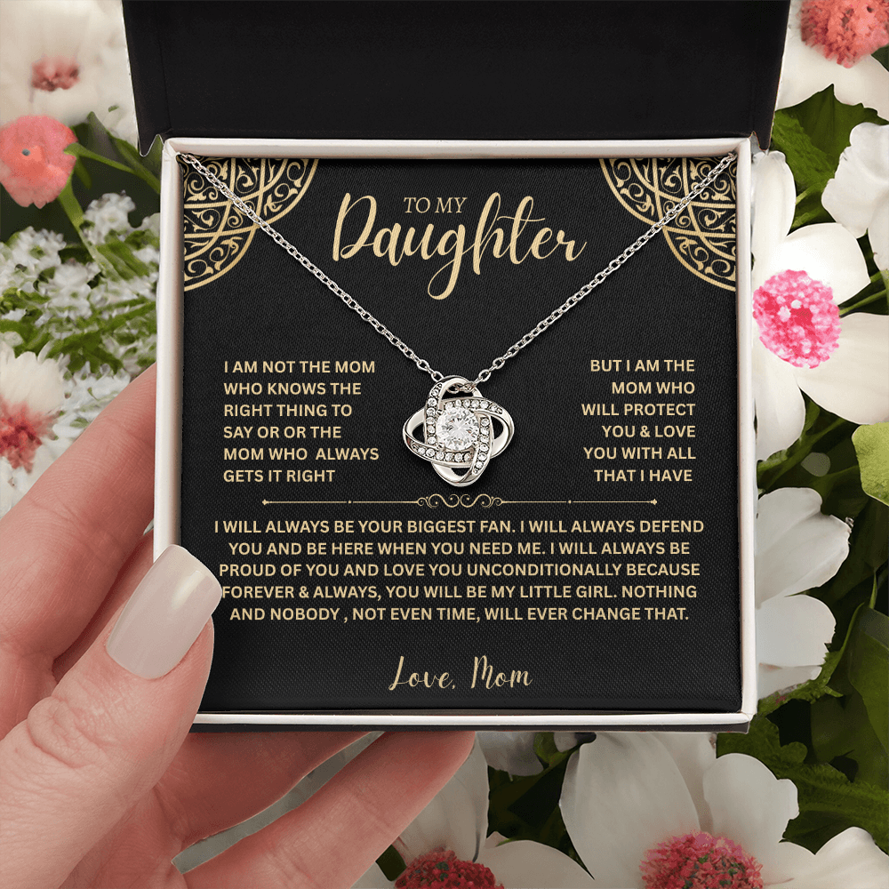 "To My Daughter, Love Mom" Love Gift Love Knot Necklace