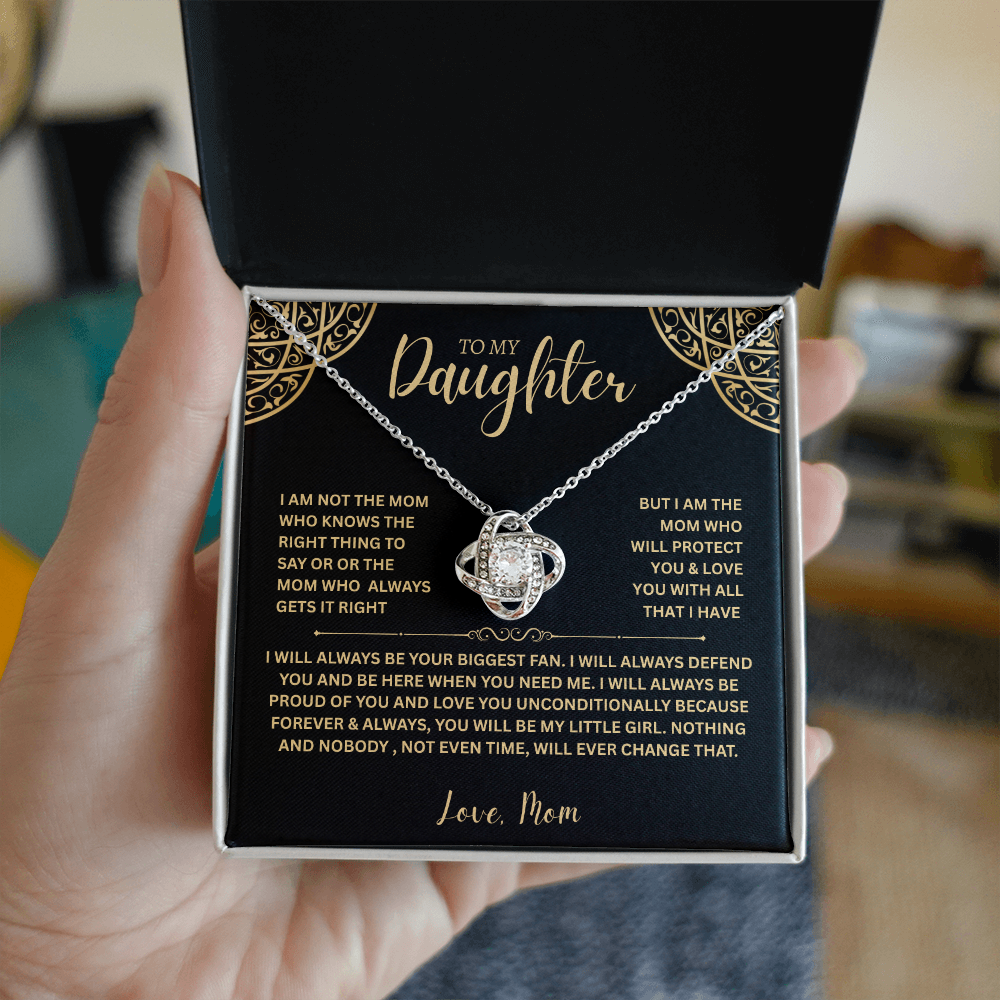 "To My Daughter, Love Mom" Love Gift Love Knot Necklace