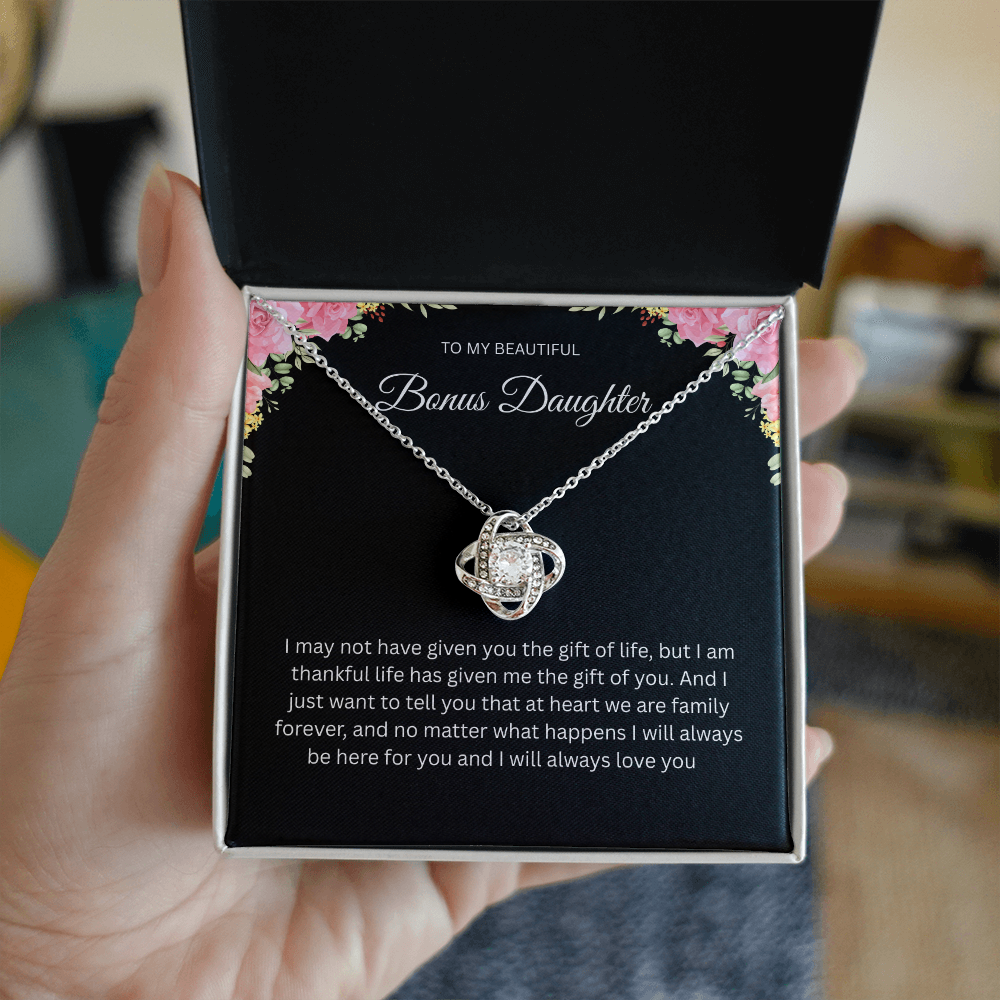 Beautiful Love Knot Necklace "To My Bonus Daughter"