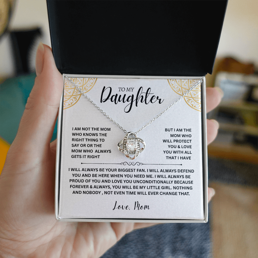 Daughter Gift "To My Daughter, Love Mom" Love Knot Necklace