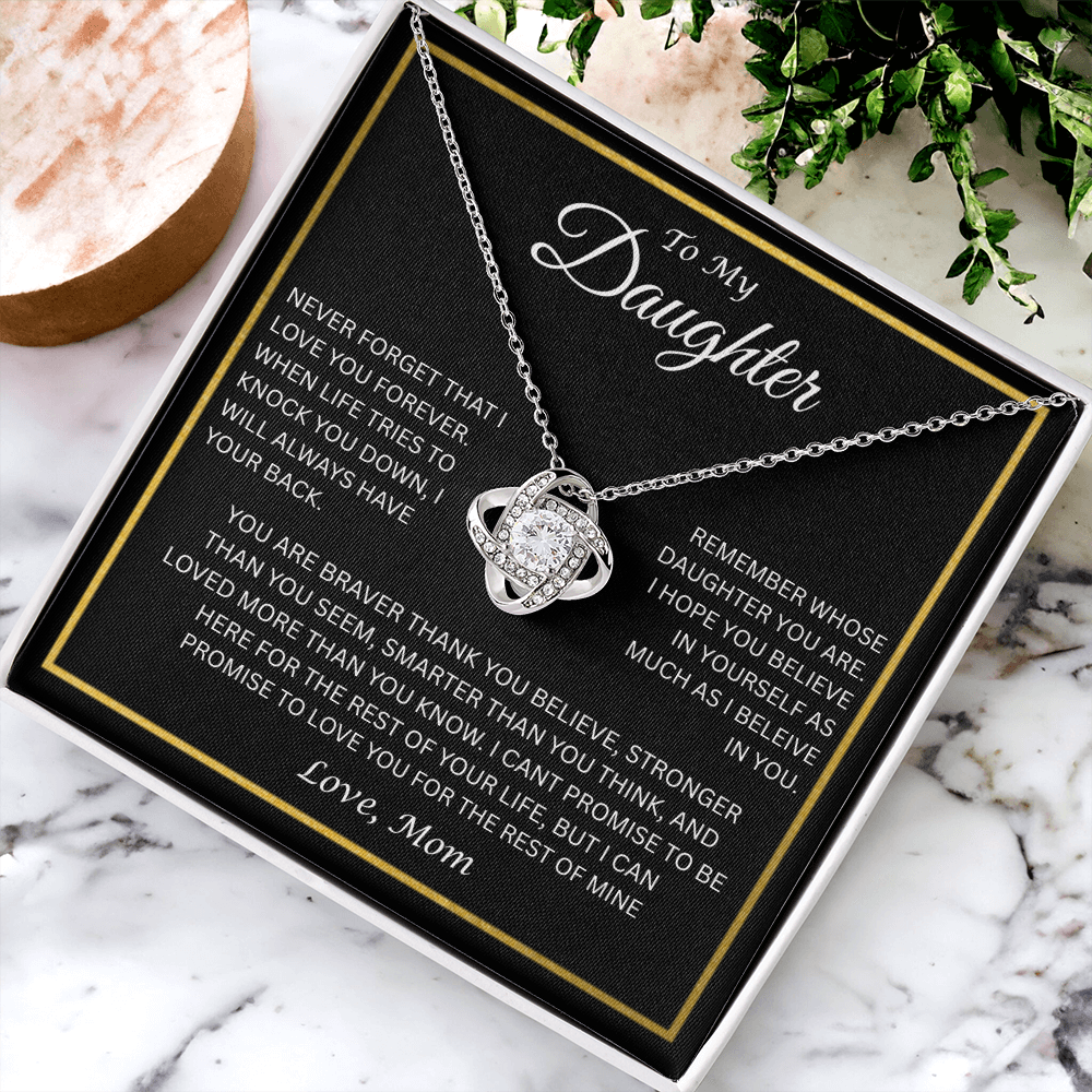 Elegant Gift for Daughter " To My Daughter, Love Mom" Love Knot Necklace