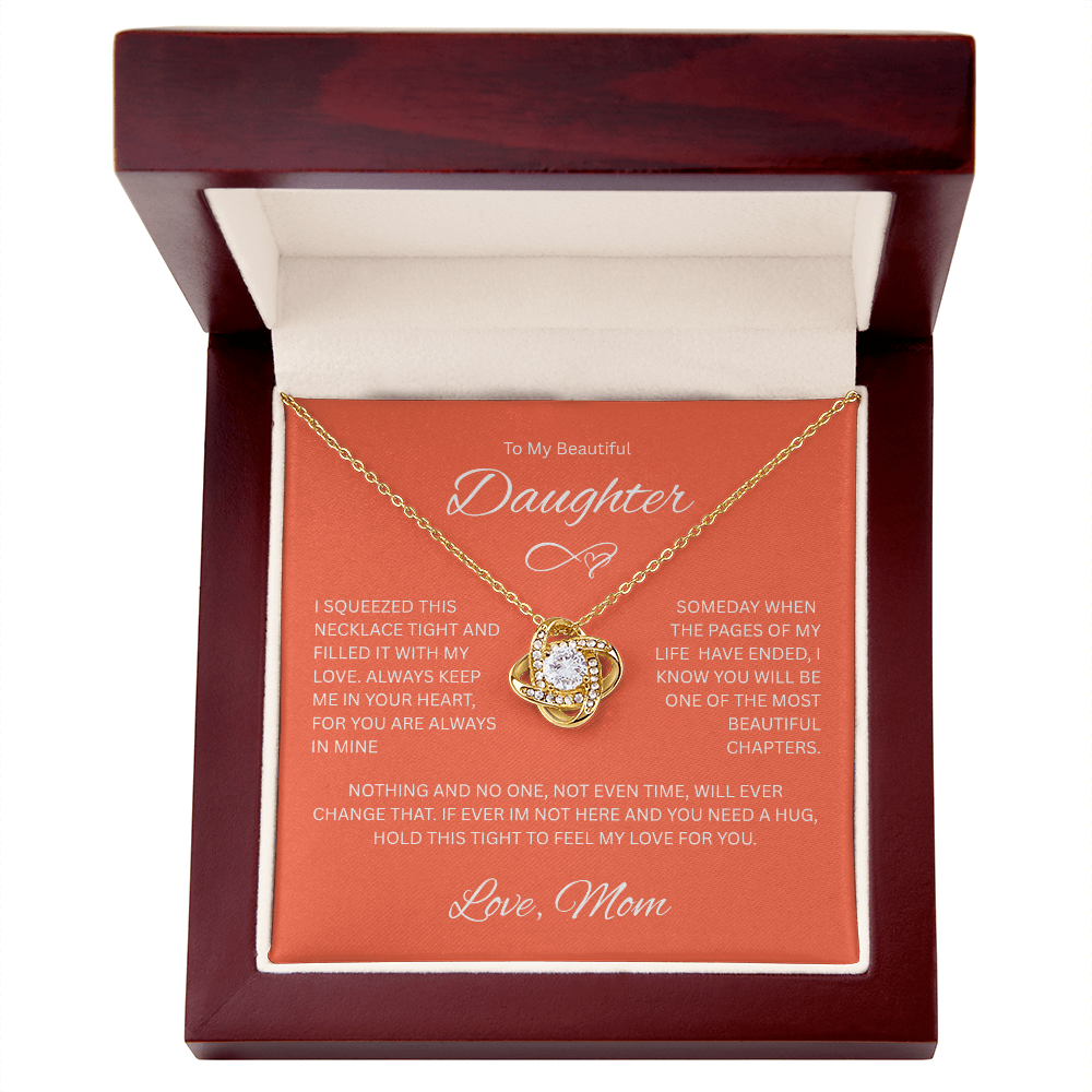 Daughter Gift "To My Beautiful Daughter, Love Mom" Love Knot Necklace