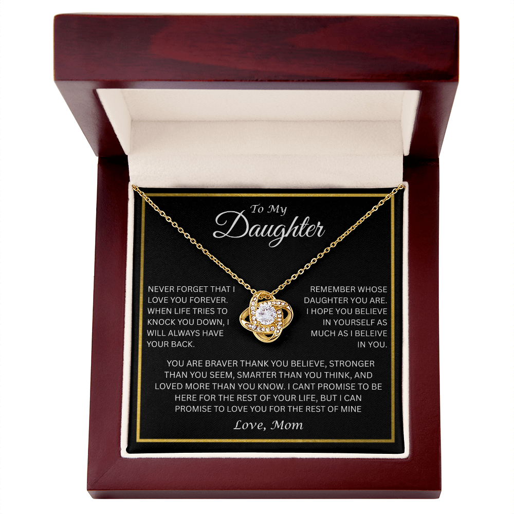 Elegant Gift for Daughter " To My Daughter, Love Mom" Love Knot Necklace