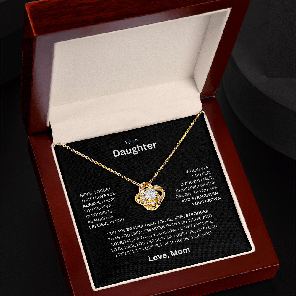 Daughter Gift - "To My Daughter, Love Mom" Love Knot Necklace